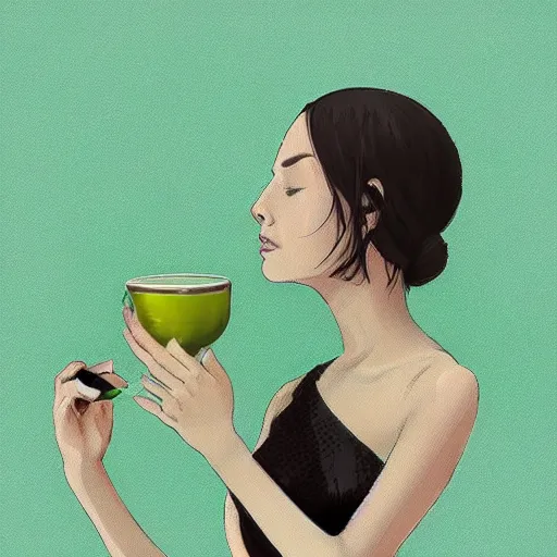 Prompt: woman bathing in green tea, trending on artstation
