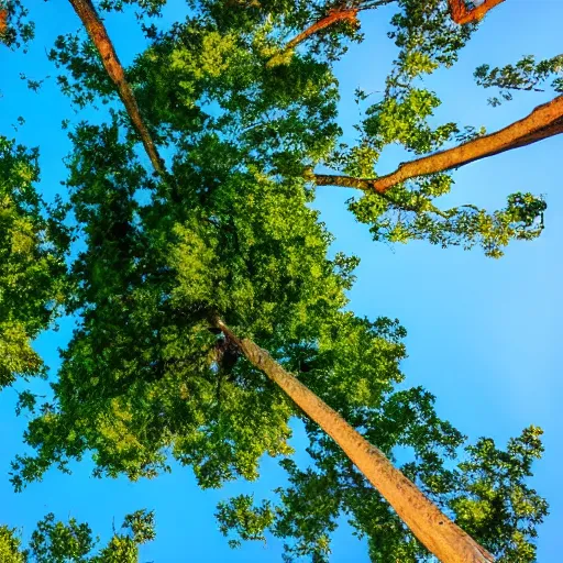 Image similar to looking up into the tree canopy seeing a circular area of the blue sky