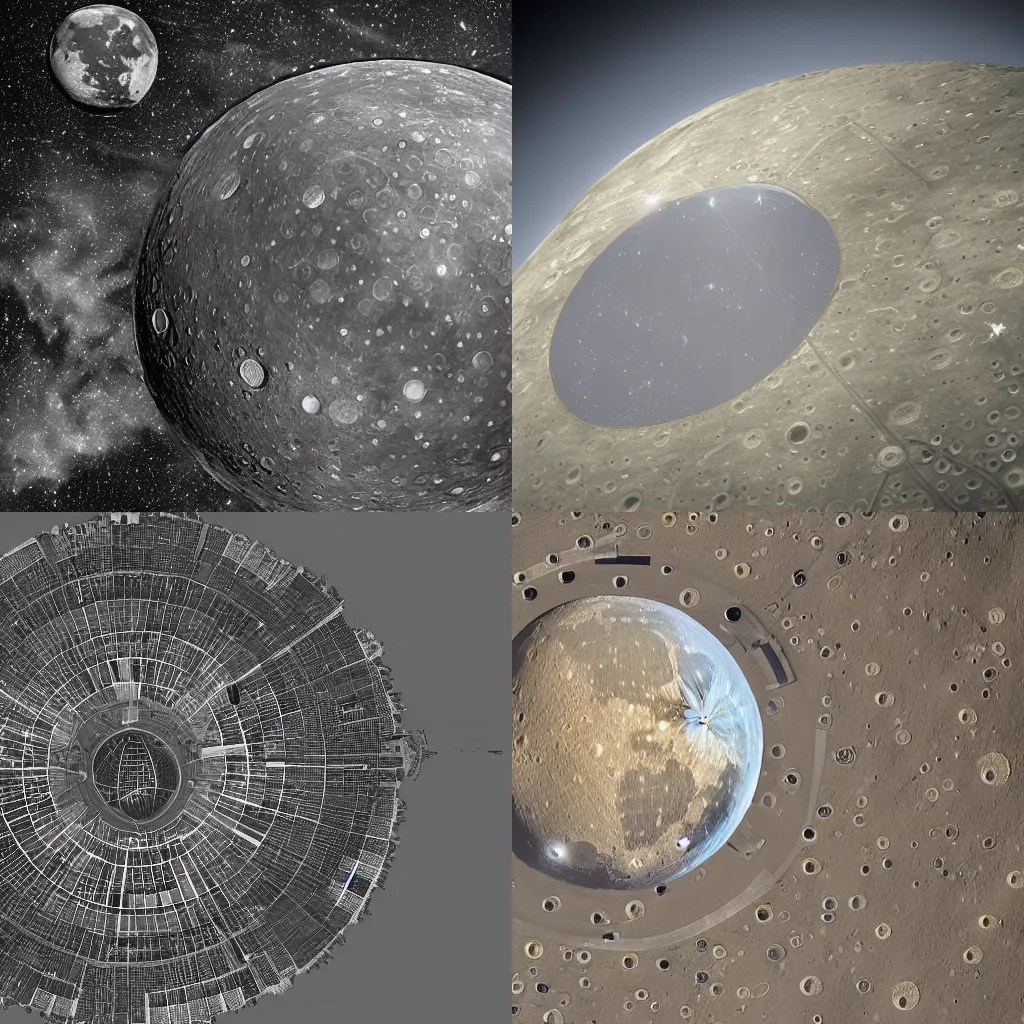 Prompt: domed metropolis on the moon with earth and stars above