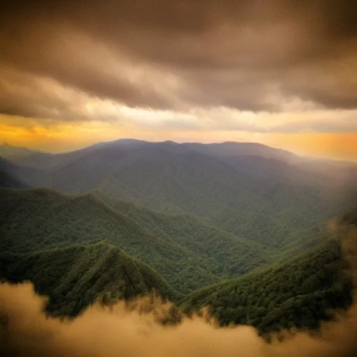 Image similar to Photograph of the Great Smokey Mountains flooded by orange juice