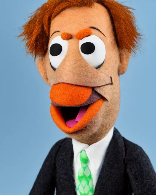 Image similar to saul goodman as a muppet. highly detailed felt. hyper real photo. 4 k.