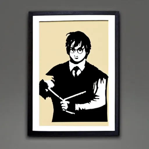 Image similar to individual harry potter silk screen portrait banksy style