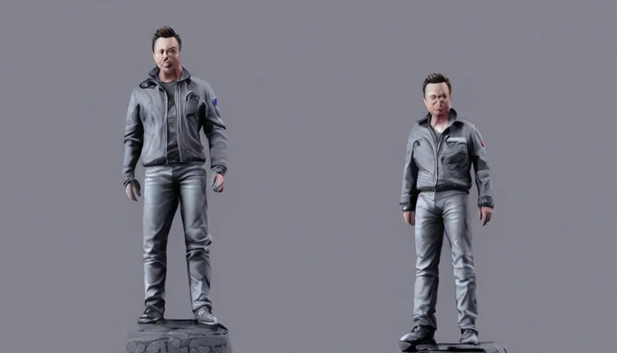 Image similar to hand painted elon musk figurine statue, grey background, hyperdetailed, artstation, cgsociety, 8 k