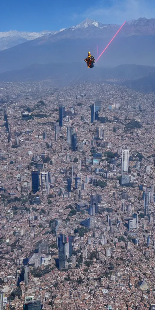 Prompt: flying pudú destroying Santiago de Chile with laser beams from their eyes