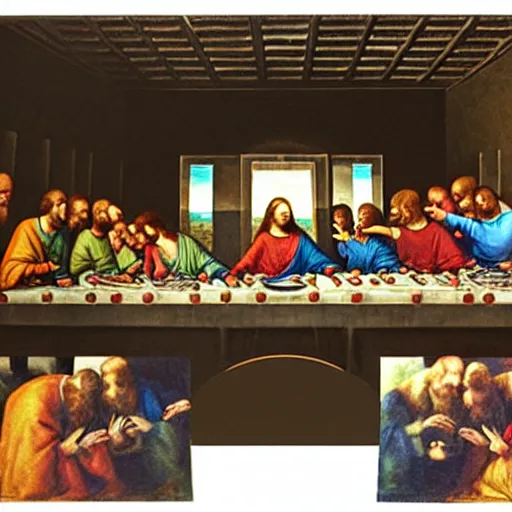 Prompt: The Last Supper but it's very creepy and distorted, dark color palette