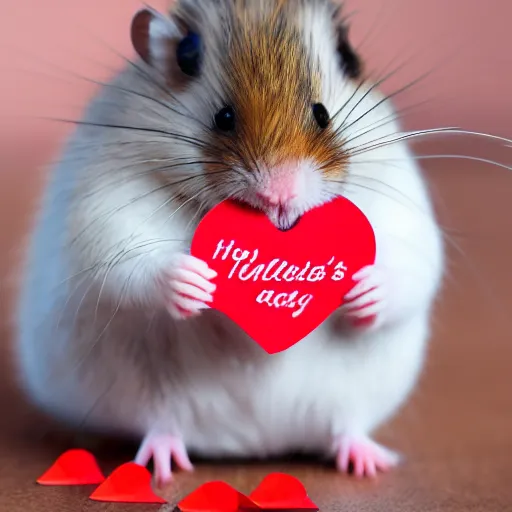 Image similar to detailed photo of a hamster holding a valentine's letter, various poses, full body, unedited, daylight, dof, sharp focus, 8 k