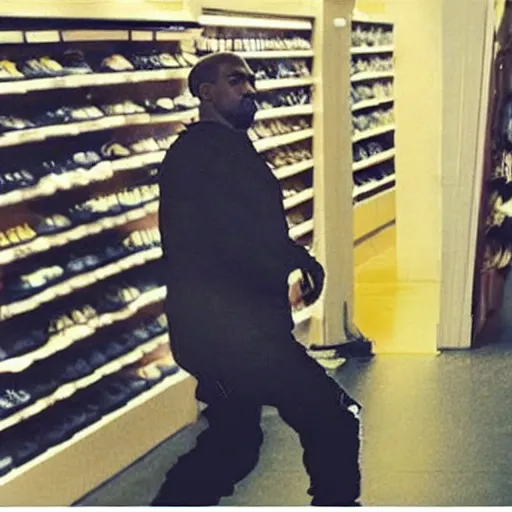 Image similar to surveillance footage of Kanye West shopping for Shows at Foot Locker