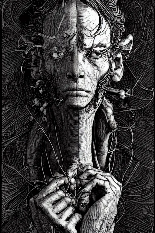 Image similar to colorful!!! pinocchio portrait by laurie greasley and hans bellmer, ( ( etching by gustave dore ) ), ultraclear intricate, sharp focus, highly detailed digital painting illustration, concept art, masterpiece