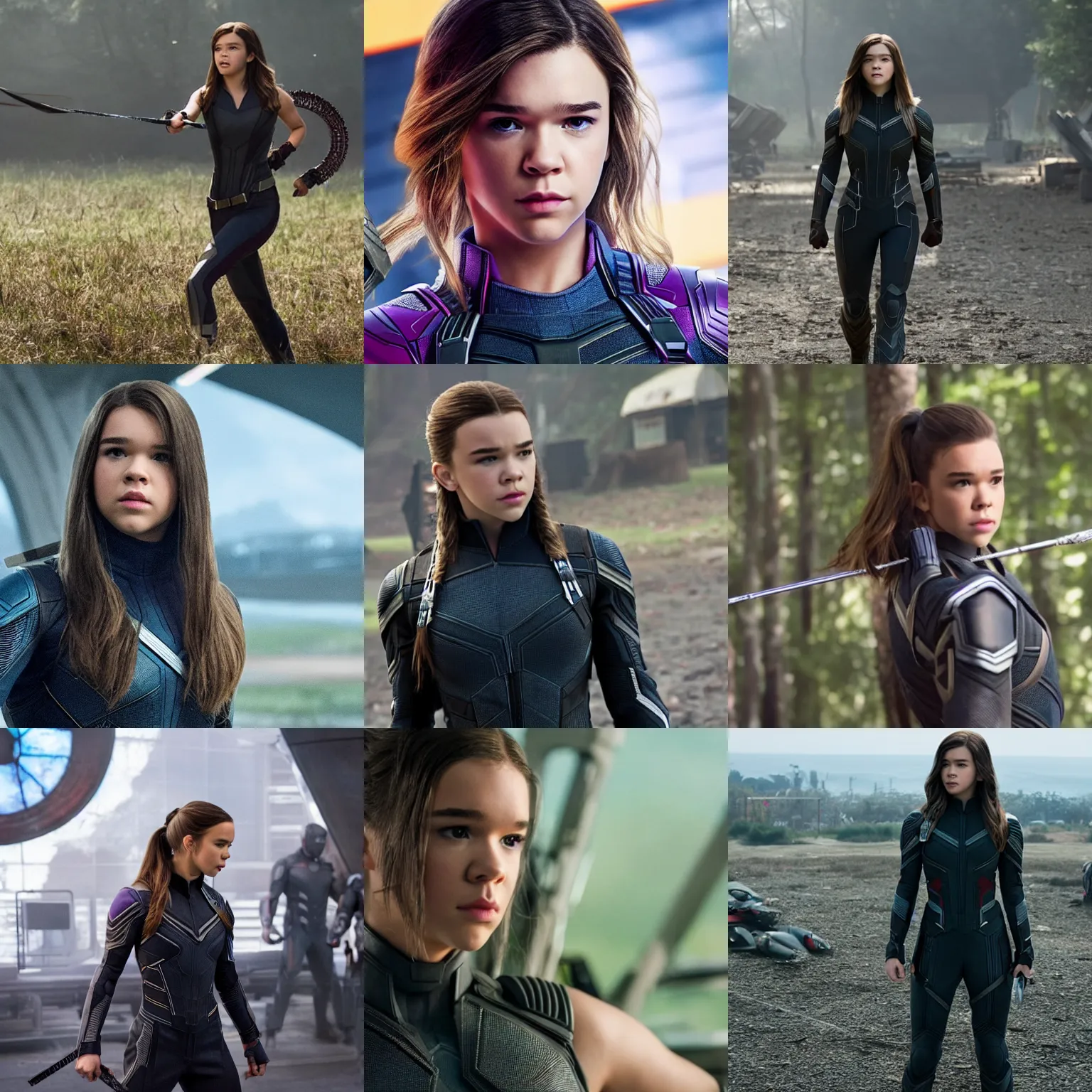 Prompt: Hailee Steinfeld as Hawkeye, film still from Avengers Endgame