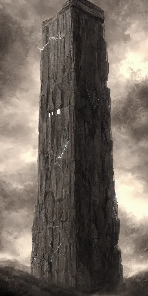 Prompt: giant medieval monolith concept art, very very very very tall, dramatic lightning, trending on deviantart, movie still, award wining photograph