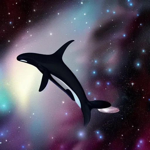 Prompt: orca whale in space wearing fur coats with galaxy in background extreme detail artstation