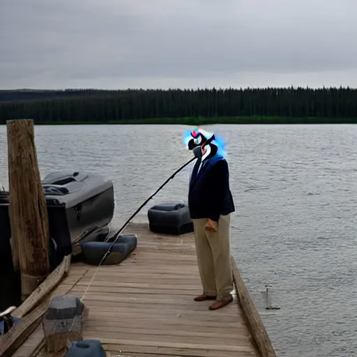 Image similar to donald trump fishing with putin beautiful lake