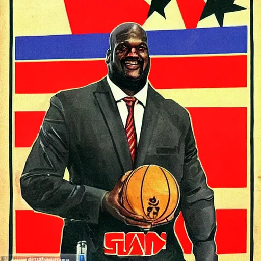 Image similar to shaquille o'neal in a soviet union communist propaganda poster