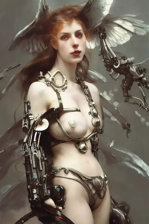 Image similar to Beautiful pale warhammer 40000 goth girl with mechanical wings and many wires, masterpiece 4k digital illustration by Ruan Jia and Mandy Jurgens and Artgerm and william-adolphe bouguereau, highly detailed, trending on artstation, award winning,