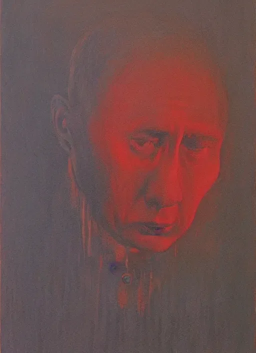 Image similar to Painting in a style of Beksinski featuring Vladimir Putin