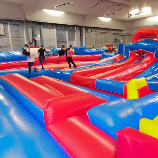 Image similar to photo of endless corridors made of bouncy castle