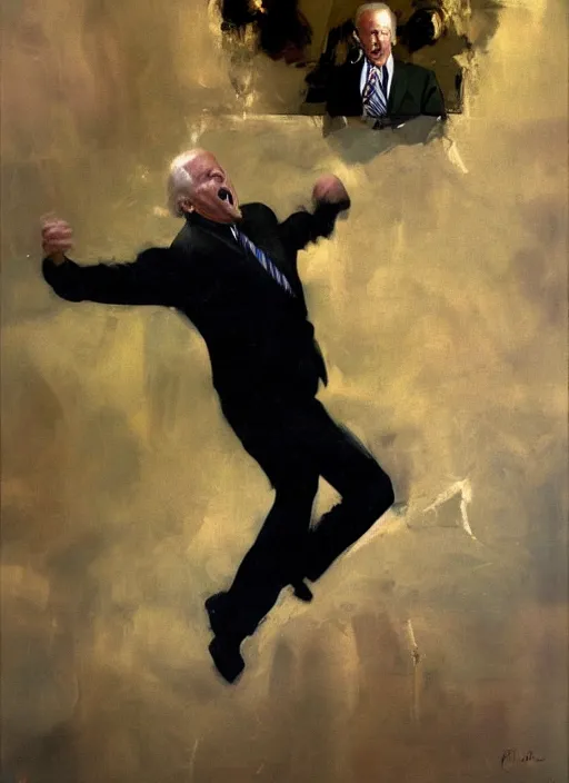 Image similar to joe biden screaming, painting by phil hale, fransico goya,'action lines '!!!, graphic style, visible brushstrokes, motion blur, blurry