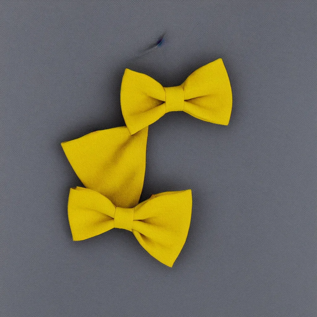 Prompt: close - up view of a bowtie on yellow background, 8 k, high detail, photorealistic, proper shading