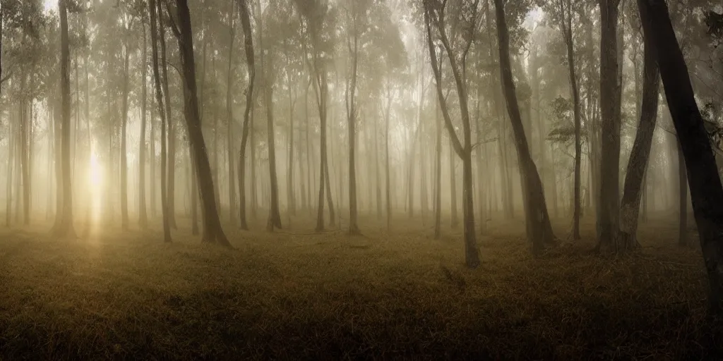 Prompt: forest, beautiful, dawn, foggy area, photorealistic, panoramic shot, 4 k