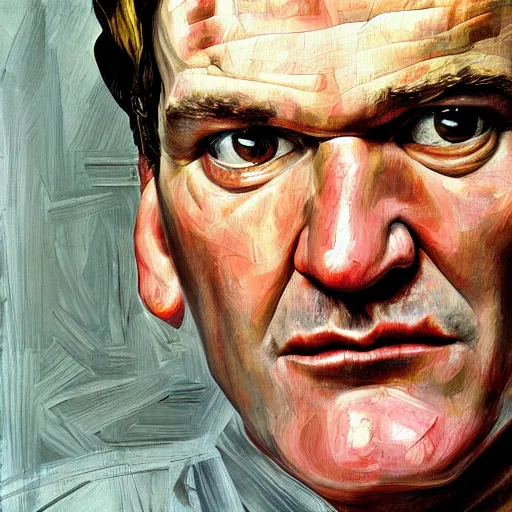 Image similar to high quality high detail painting by lucian freud, hd, portrait of tarantino