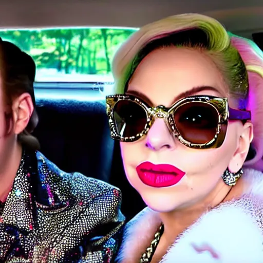 Image similar to lady gaga and judy garland carpool karaoke, trending on youtube, photograph,