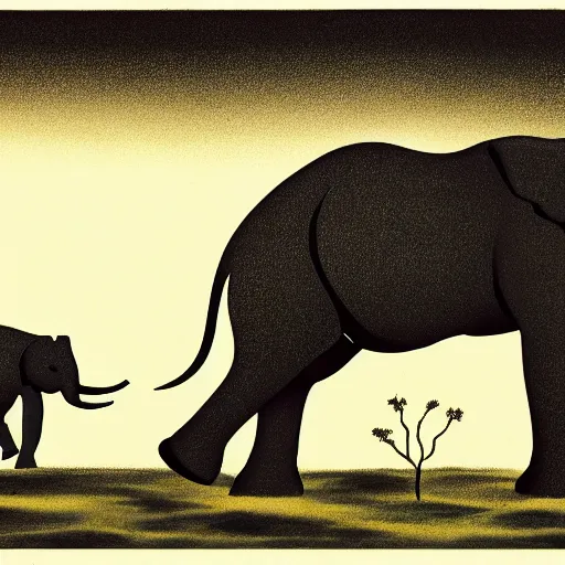 Image similar to a cartoon of an elephant chasing a rhino on african plains, tron