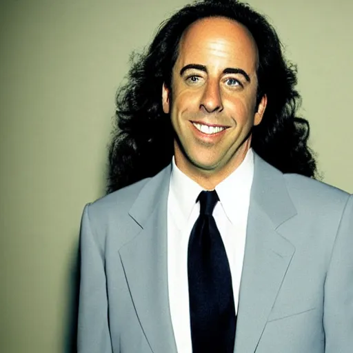 Image similar to jerry seinfeld with very long hair, photograph