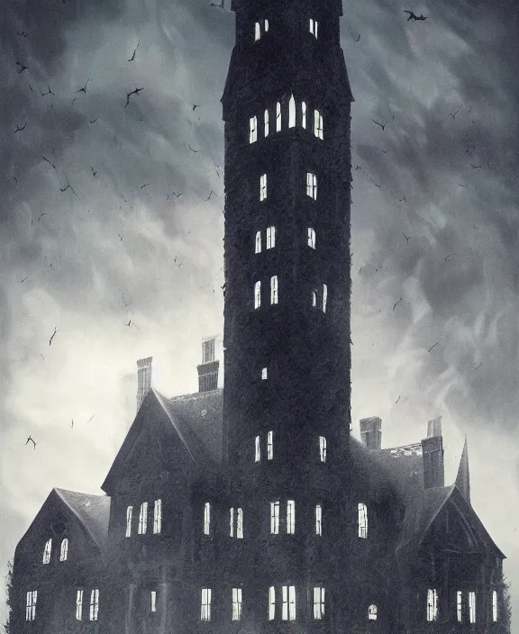 Prompt: illustration of The Haunting of Hill House (2018), Les Edwards poster art, detailed