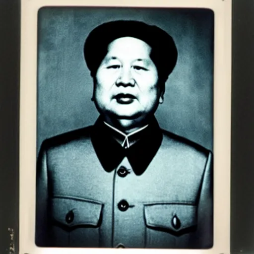 Image similar to mao zedong wearing goth clothing, portrait, polaroid, by nan goldin