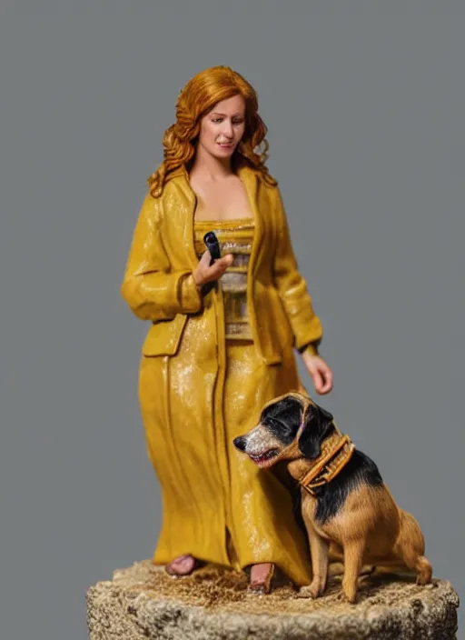 Image similar to 80mm resin detailed miniature of a Woman with a Dog, Product Introduction Photos, 4K, Full body, simple background