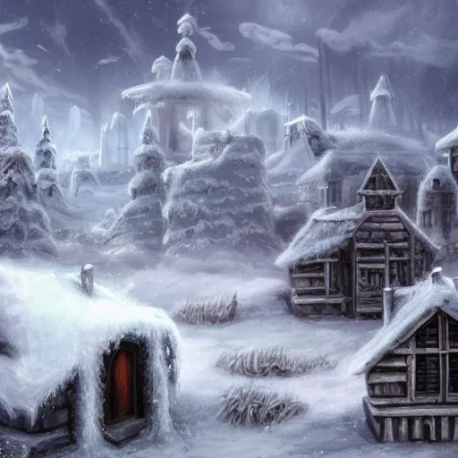 Prompt: hyperborean village