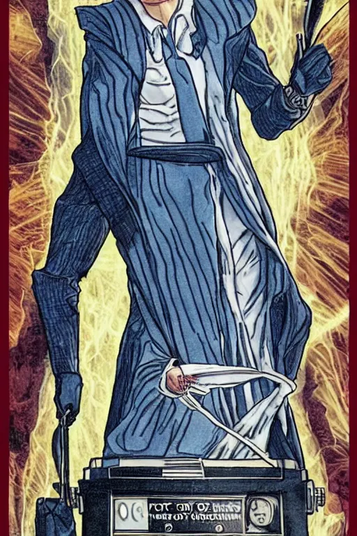 Image similar to a tarot card with the picture of doctor who from season 5, realistic, detailed, smooth,