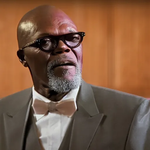 Image similar to a cinematic still of Samuel L. Jackson preaching at a Baptist Church in Rural Tennessee, portrait, shallow depth of field, close up