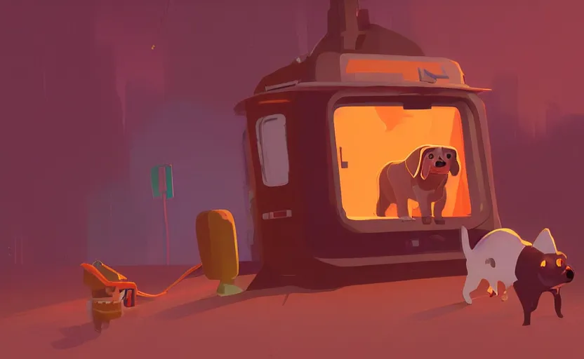 Image similar to a dog named tubby, james gilleard, print, game art