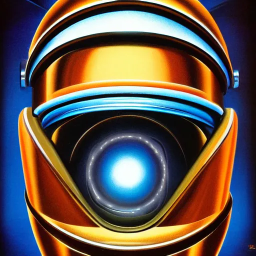 Image similar to airbrush illustration for omni magazine of a chrome robot head, sliver blue and brown colors, illustration, airbrush, magazine cover, vivid, retro, grainy, masterpiece, glow