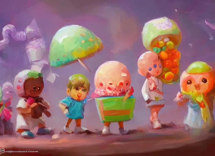 Image similar to concept art of cute candy mobs, oil painting by Jama Jurabaev, extremely detailed, brush hard, artstation, for AAA game, high quality