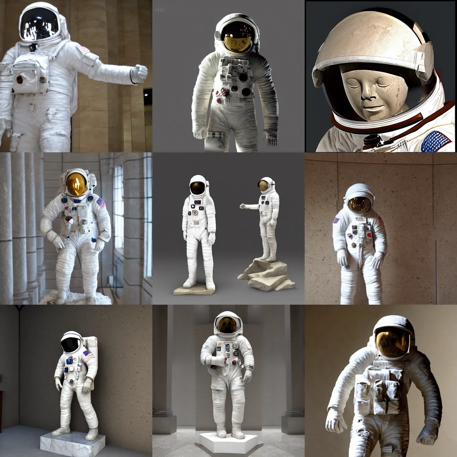 Prompt: marble astronaut statue in an archeology museum, hd