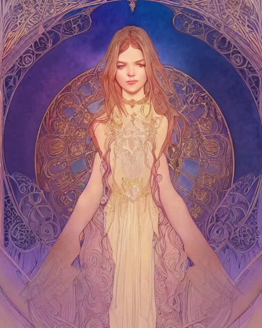 Image similar to an angel, highly detailed, very intricate, art nouveau, gold filigree, romantic storybook fantasy, soft cinematic lighting, award - winning, disney concept art watercolor illustration by mandy jurgens and alphonse mucha and alena aenami, pastel color palette, featured on artstation