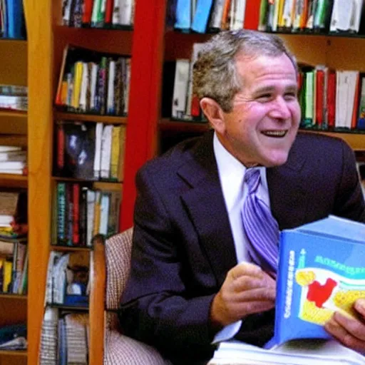 Image similar to “ george w bush reading to elementary school children with nothing bad happening whatsoever ”