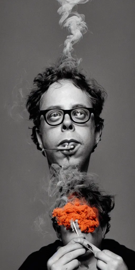 Image similar to award winning photo of todd solondz smoking weed, vivid colors, happy, symmetrical face, beautiful eyes, studio lighting, wide shot art by Sally Mann & Arnold Newman