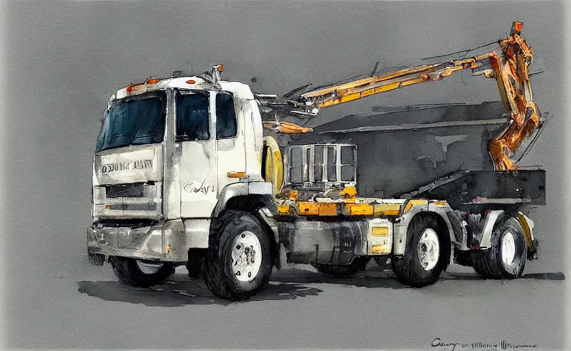 Image similar to concept art of a crane truck, pinterest, artstation trending, behance, watercolor, by coby whitmore, silver, laser light,