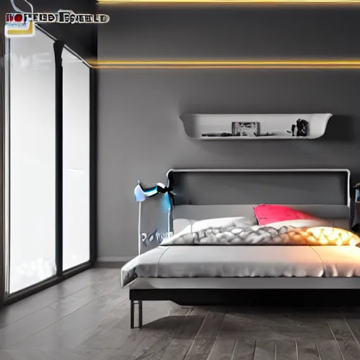 Prompt: govee led strip lighting in bedroom, scene, colourful, 8 k, unreal engine, realistic, house and home,