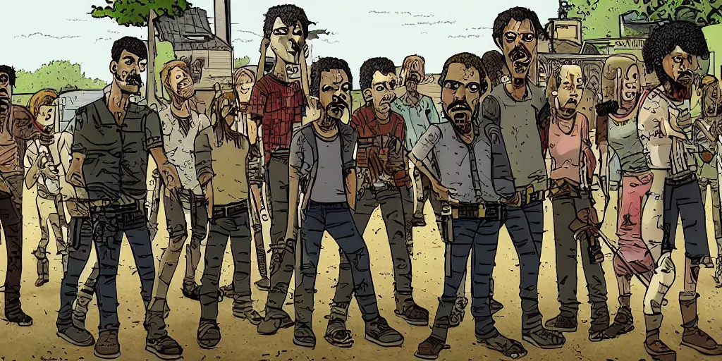 Image similar to frame from the walking dead, cartoonish style