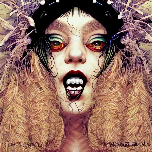 Image similar to portrait of crazy beautiful singer sia kate isobelle furler, ymmetrical, by yoichi hatakenaka, masamune shirow, josan gonzales and dan mumford, ayami kojima, takato yamamoto, barclay shaw, karol bak, yukito kishiro