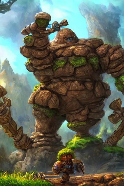 Image similar to zelda fantasy art giant golem troll wood rock greeble gemstone, global illumination ray tracing hdr fanart arstation by sung choi and eric pfeiffer and gabriel garza and casper konefal