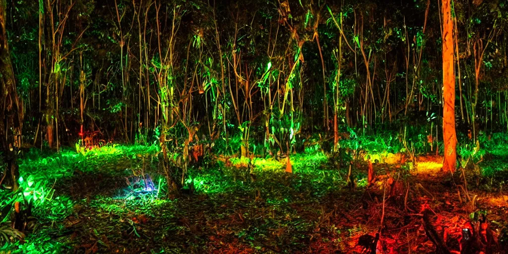 Prompt: ayahuasca art forest at night