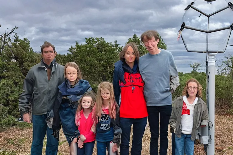 Image similar to a heavy metal family stand on front of a dome weather station