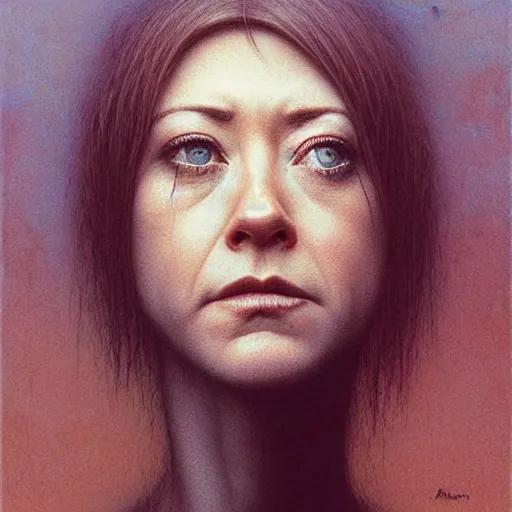 Prompt: alyson hannigan with short hairs by beksinski