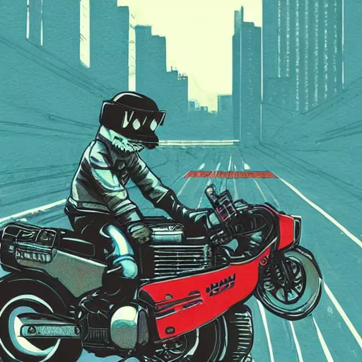 Image similar to cookie monster riding kaneda's motorcycle from akira by ilya kuvshinov katsuhiro otomo