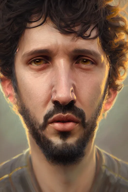 Image similar to ultra detailed close up facial portrait of bret mckenzie, extremely detailed digital painting, in the style of fenghua zhong and ruan jia and jeremy lipking and peter mohrbacher, mystical colors, rim light, beautiful lighting, 8 k, stunning scene, raytracing, octane, trending on artstation